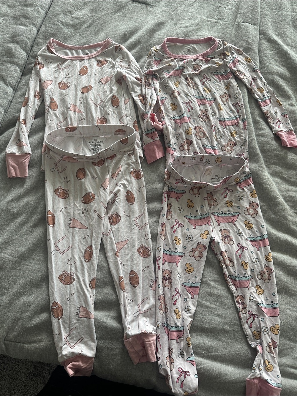 Caden Lane Pink & White Kids Pajama Sets with Football and Teddy Prints